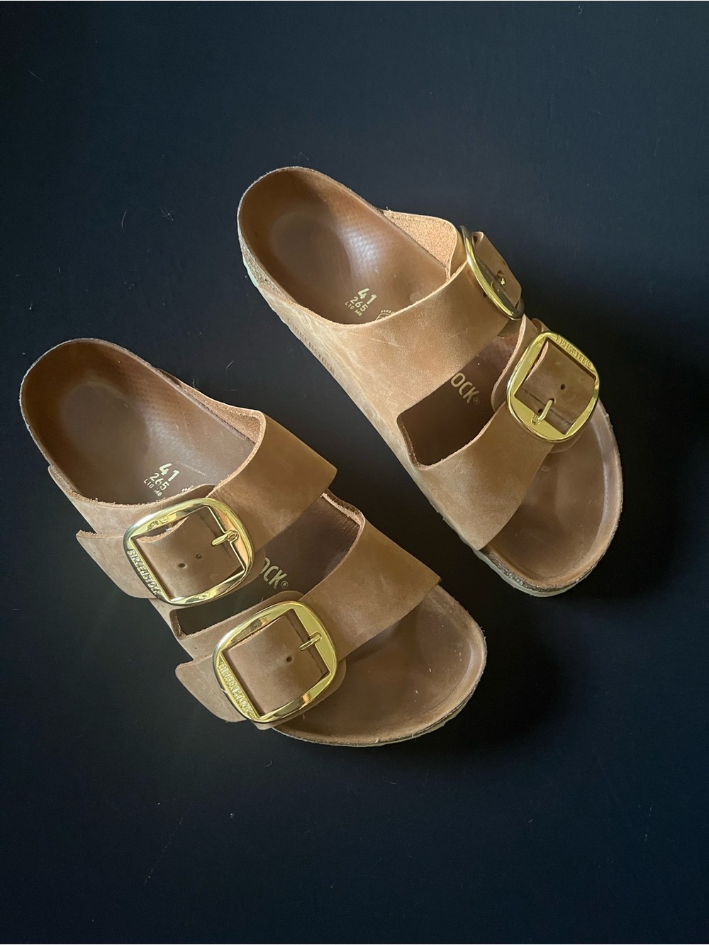 Birkenstock Brown Suede Double-Strap Sandals with Gold Buckles - Picture 3 of 7